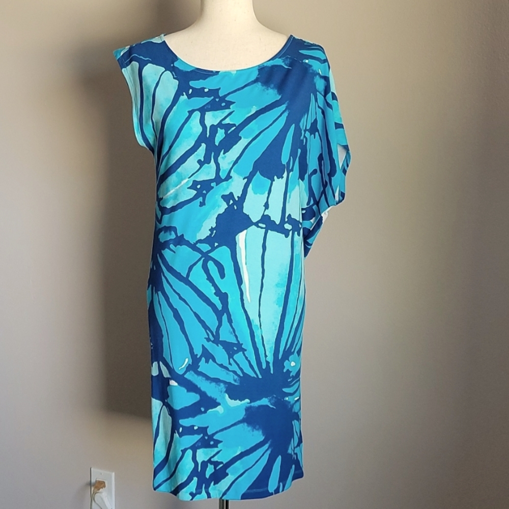One Shoulder Sleeve Blue Dress